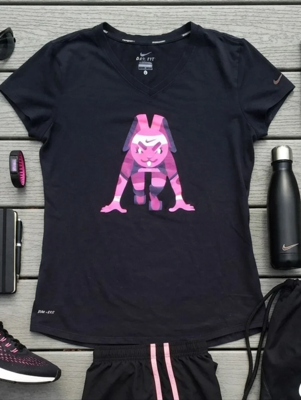 Nike Black Short Sleeve Tee with Pink Graphic Bunny